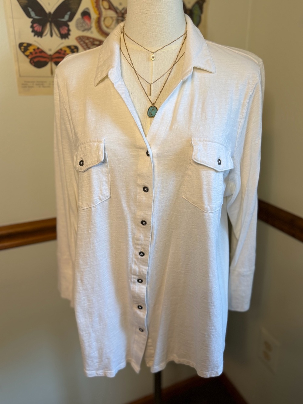 White Cotton Long Sleeve Button-Down Shirt size XL